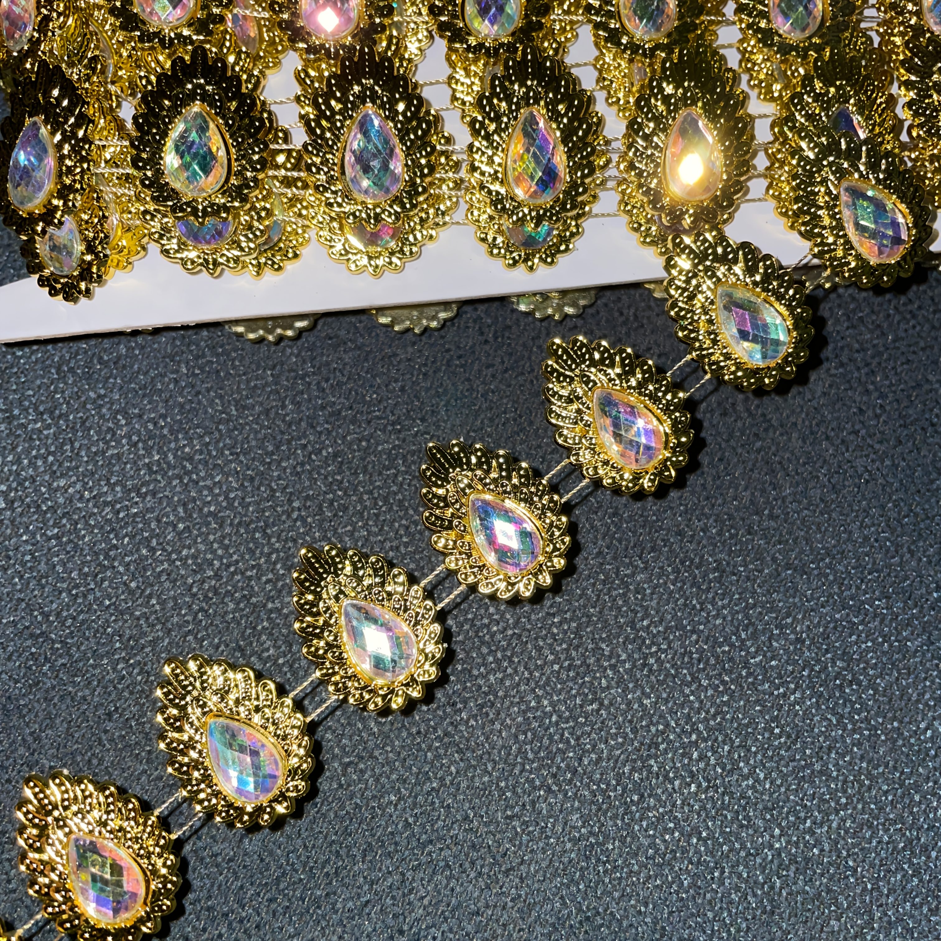 Leaf-Shaped Rhinestone Lace Trim, 150cm Decorative Strip