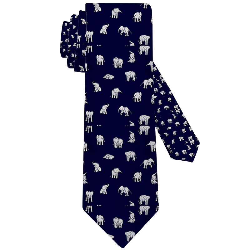 TEMU 1pc, Cartoon Elephant Print Men's Tie, Easy To Clean. Ideal For Casual Gatherings, Daily Wear & Family Events. Style, Great Gift For