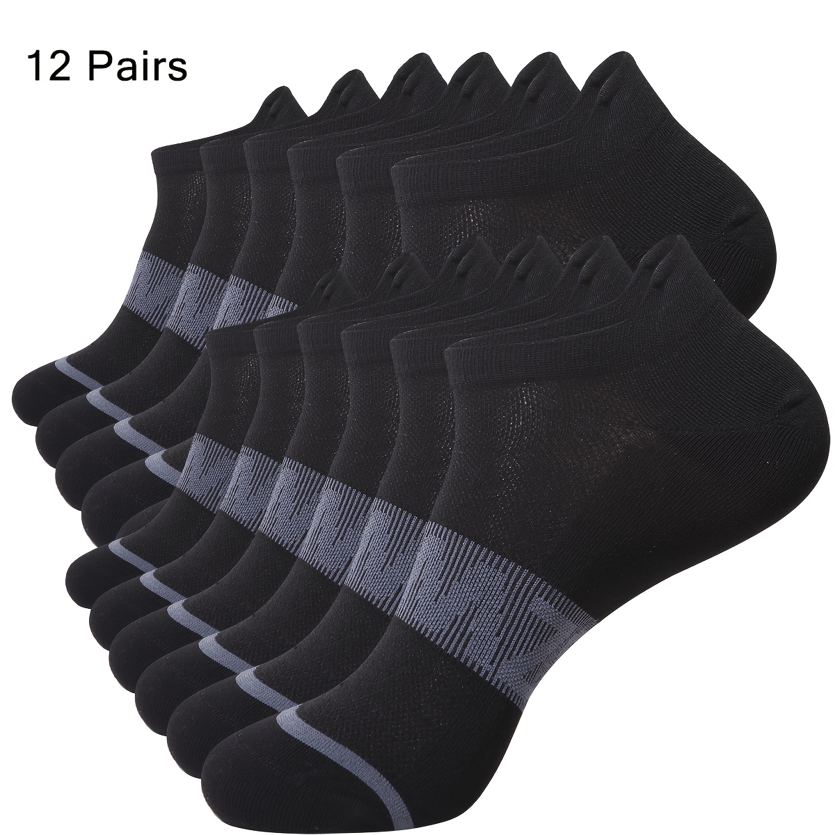 E-shop 12 Paar Herren- und Damen-Schnürsachen, schnelltrocknend, atmungsaktiv, niedrig geschnitten, geeignet für Freizeit, Sport und Laufen.