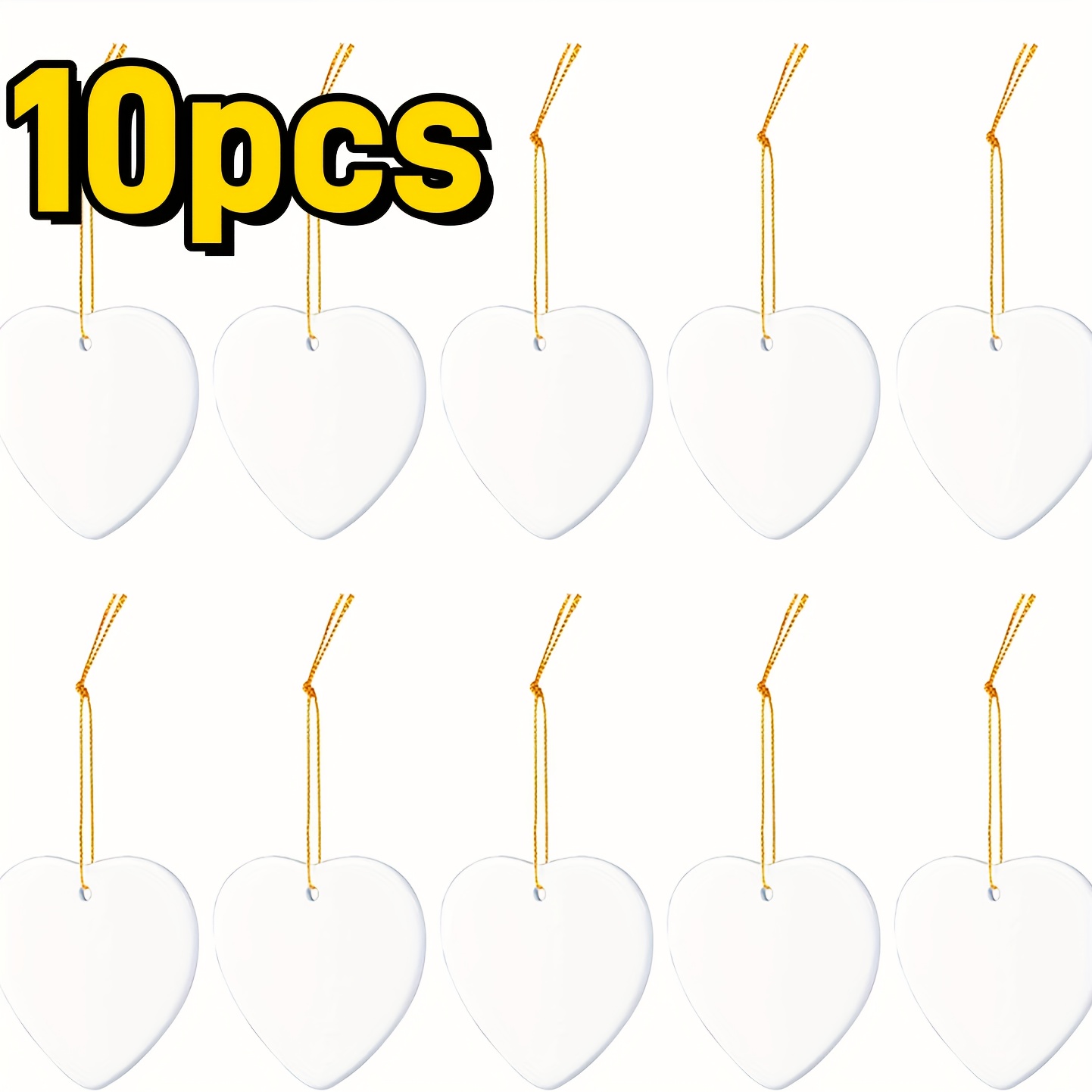 TEMU 10 Stk. 3-Zoll herzförmiger, unbeschriebener Keramik--Anhänger, DIY-Bastelornament, doppelseitige Glanzglasur, DIY-Feiertags-Anhängerdekoration,