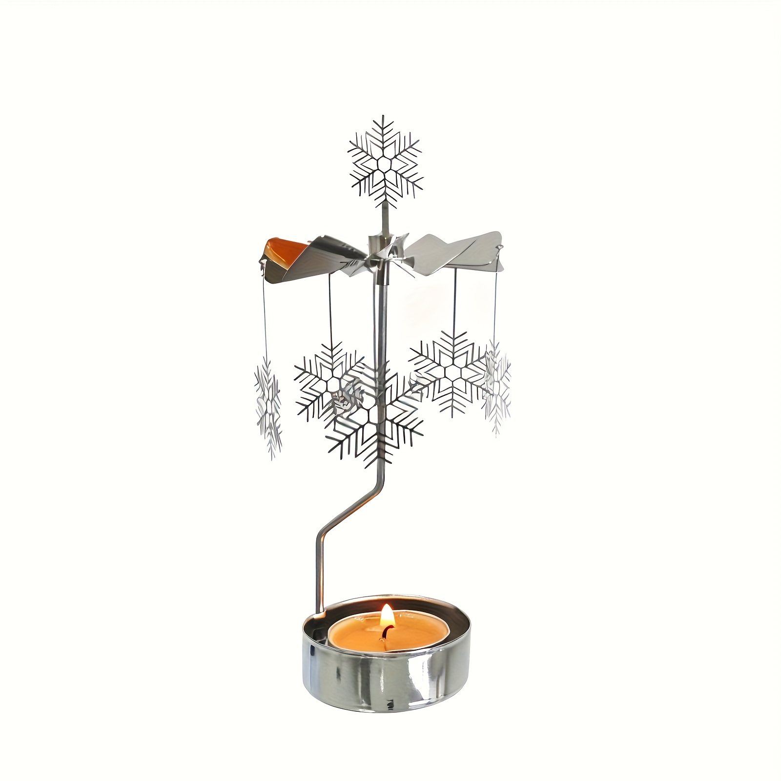 Image of Snowflake Candle Holder Stainless Steel Tealight Spinning Candlestick Holder For Home Decoration Festival Gifts