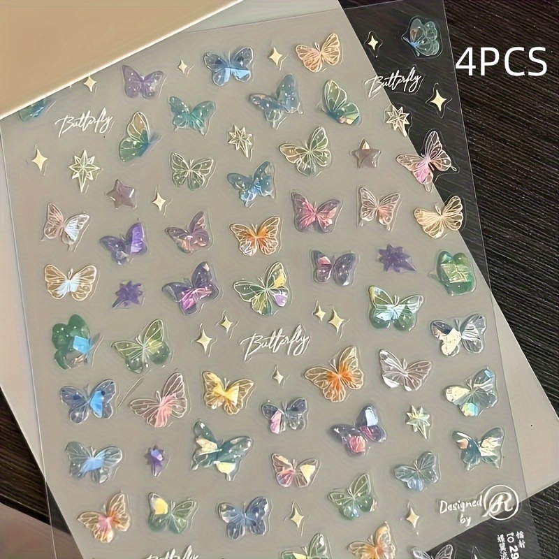 Wing Glitter Laser Stickers, Premium Embossed Nail Art Stickers, Colorful Fairy Stickers, 5d Stickers