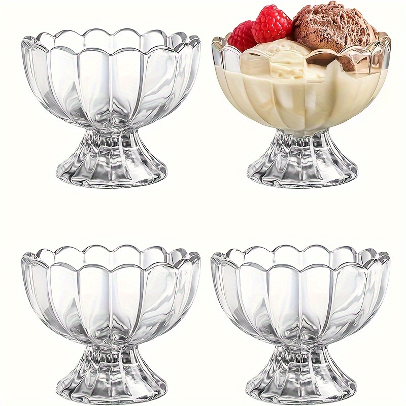 E-shop 4/6 Stück, Dessertbecher aus Glas, Blütenblatt-Transparente Eisbecher aus Glas, Kreative -Dessertbecher, Joghurt-Salat-Eisbecher,