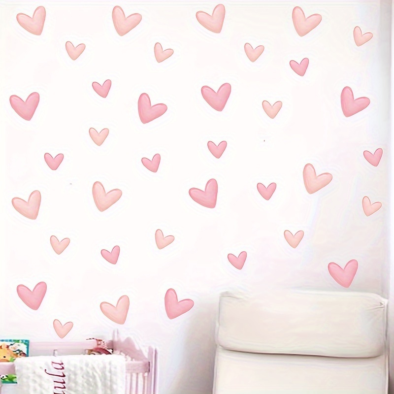 Pink Heart Wall Stickers, Self-adhesive Decor For The Living Room, Hallway, And Bedroom, Removable Pvc Wall Decals