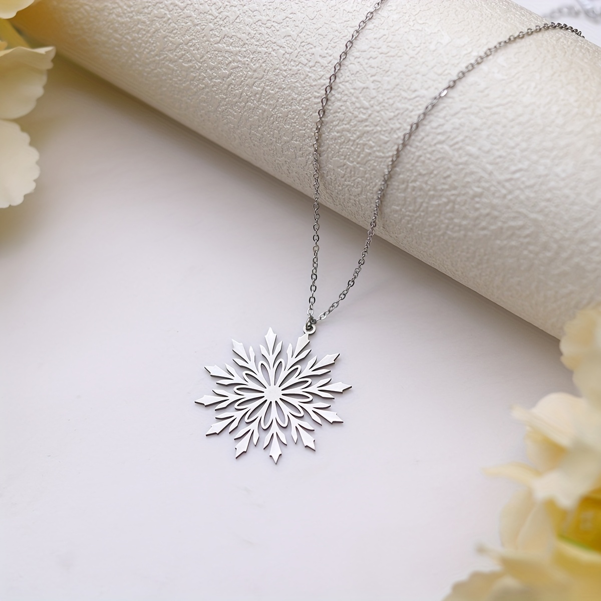 Image of Winter Snowflake Stainless Steel Earrings Vintage Necklace For Women Jewelry