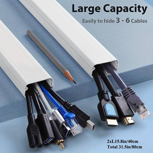 2pcs white cable kit 31 5 wall mount tv cord cover paintable wire hider for neat installation