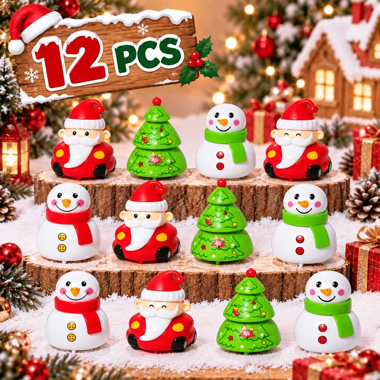 TEMU Christmas Pull Back Car Toy Set For Kids, Santa Claus, Snowman And Christmas Tree, Mini Christmas Themed Toy Vehicles, Christmas Party Favors,