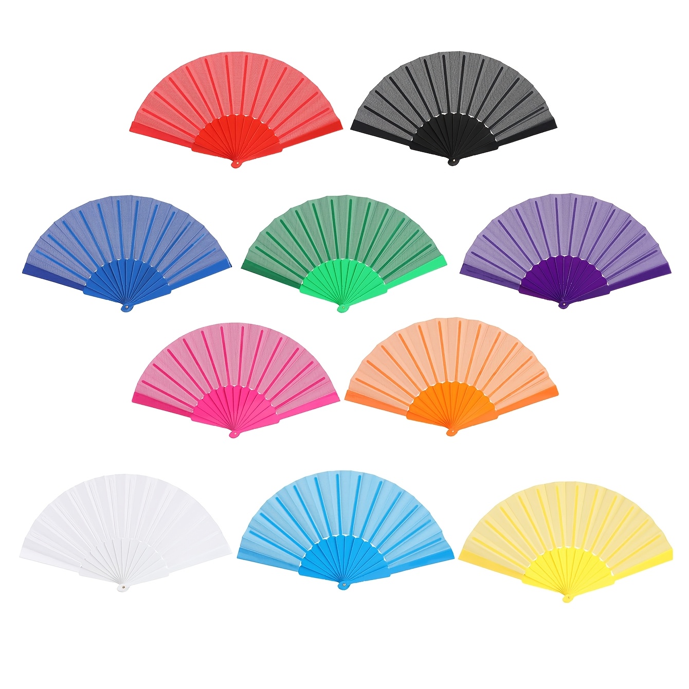 TEMU 10 Colored Folding Handheld Fans - Elegant Bamboo Fiber Craft Fans For Weddings, Festivals And Parties (red, Black, Grey, Blue, Pink, Orange,