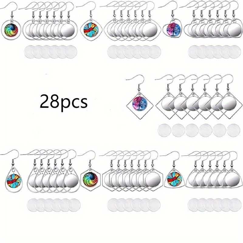 

28pcs Stainless Steel Earring Blank Wire Hook Tray With 12mm Glass Cabochon Setting, Suitable For Jewelry Making Homemade (14pcs Earring + 14pcs Glass Cabochon Setting)