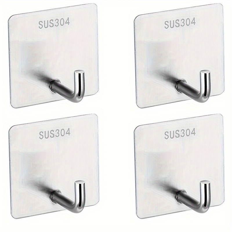 4 Heavy-duty Stainless Steel Adhesive Hooks For Bathroom, Kitchen, Home, And Office Use - And Rustproof Towel Hooks, Convenient For Hanging