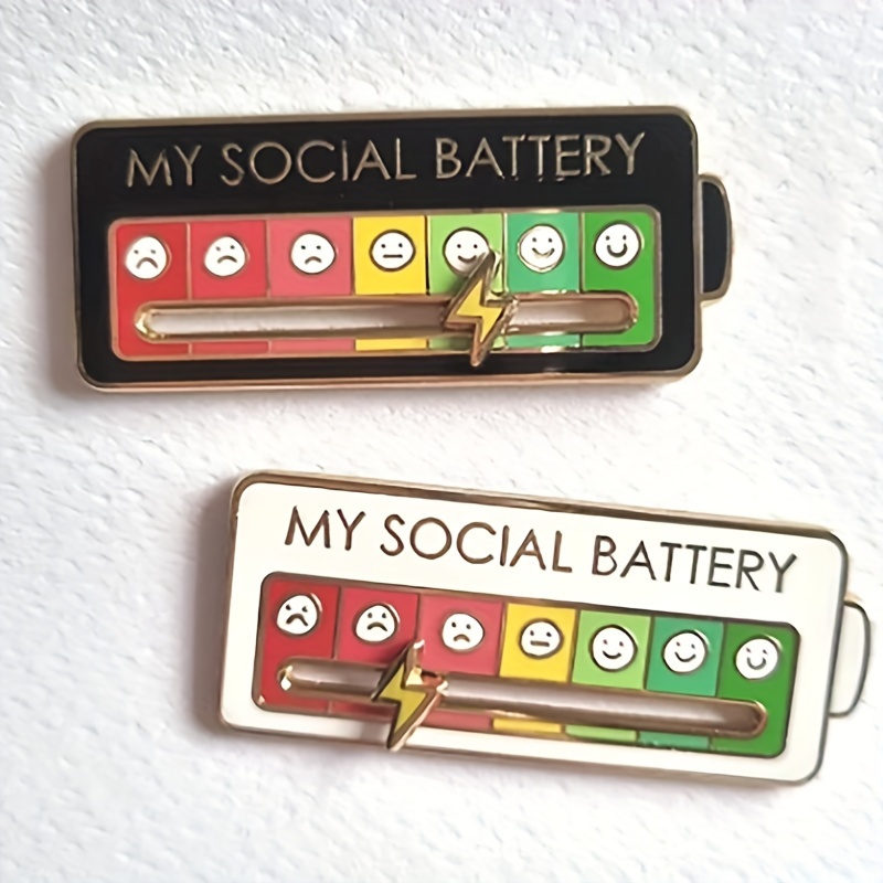 

Adjustable Mood Expression Social Battery Enamel Pin, Metal Energy Level Badge With Sliding Indicator, Novelty Interactive Accessory, Unisex Fashion Lapel Pin For Ages 14+