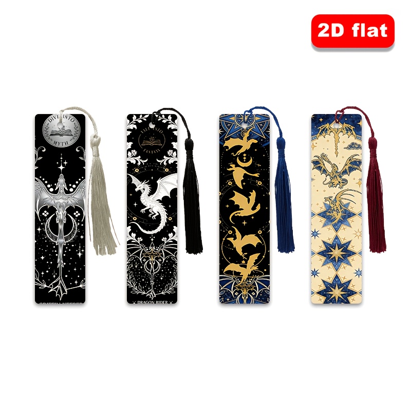 TEMU 4pcs Marque-pages Vintage Noir Doré Dragon Volant Imprimé en Similicuir, avec des , Impression Plate de Style Illustration, Papeterie de Lecture