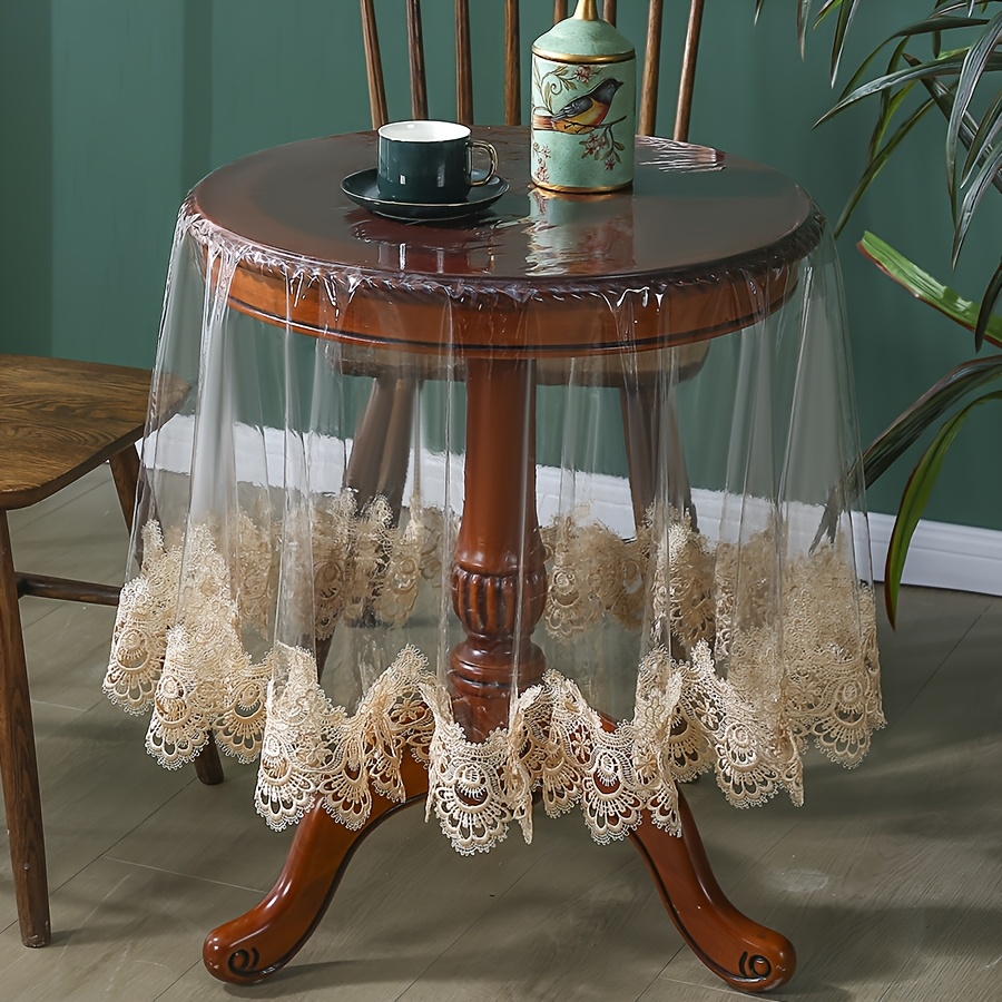 1pc elegant brown   lace pvc round tablecloth luxurious embroidered design   dining tables coffee tables vintage style parties weddings and holiday decor table decor 0