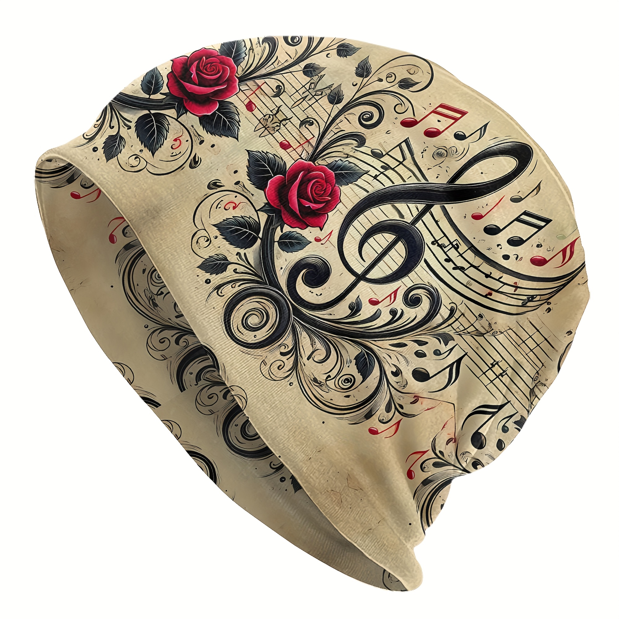 TEMU Bonnet - Coupe Élastique Extensible, Convient Cadeau de Saint-Valentin, Imprimé Rose et Note de Musique, pour le Rangement, Lavable à pour un ,