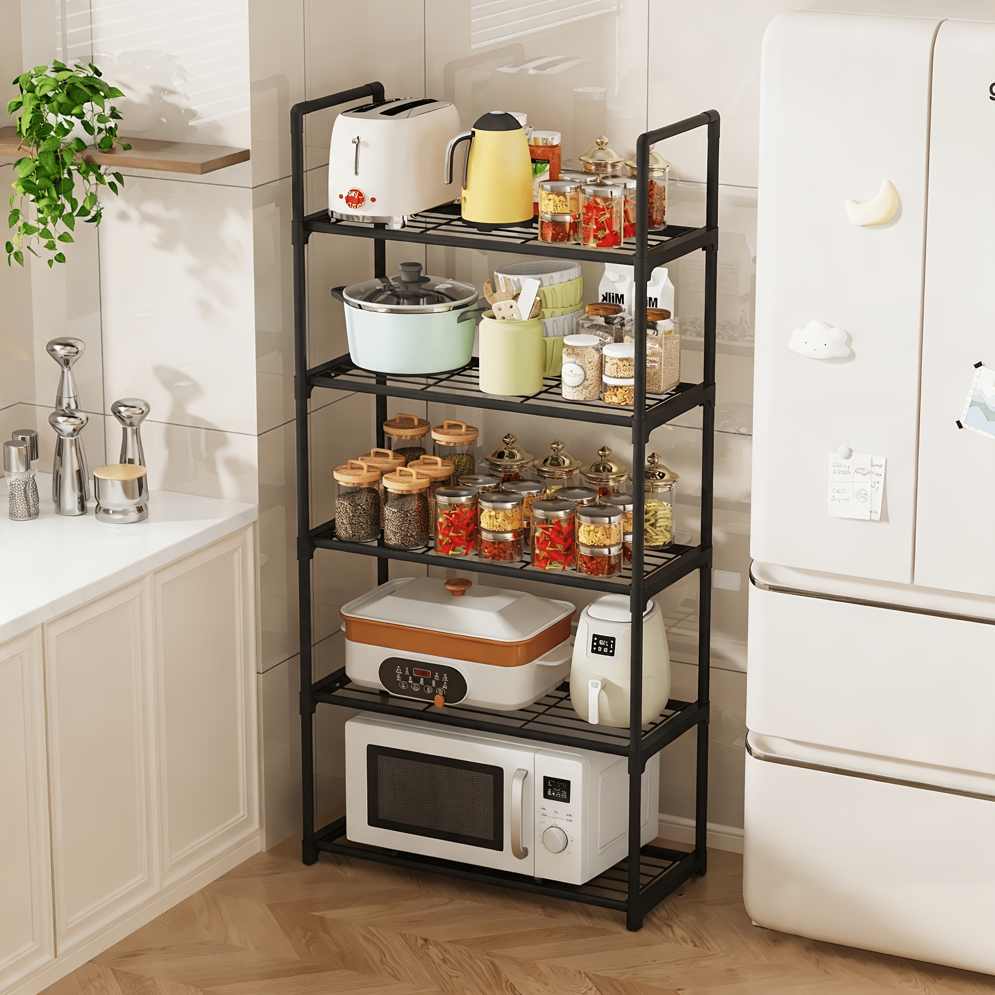 3 5 tier kitchen freestanding baking rack oven rack metal storage shelf kitchen utensil organizer metal shelving sturdy and stable suitable for kitchen microwave rice cooker oven small kitchen appliances electric cooker utensil basket