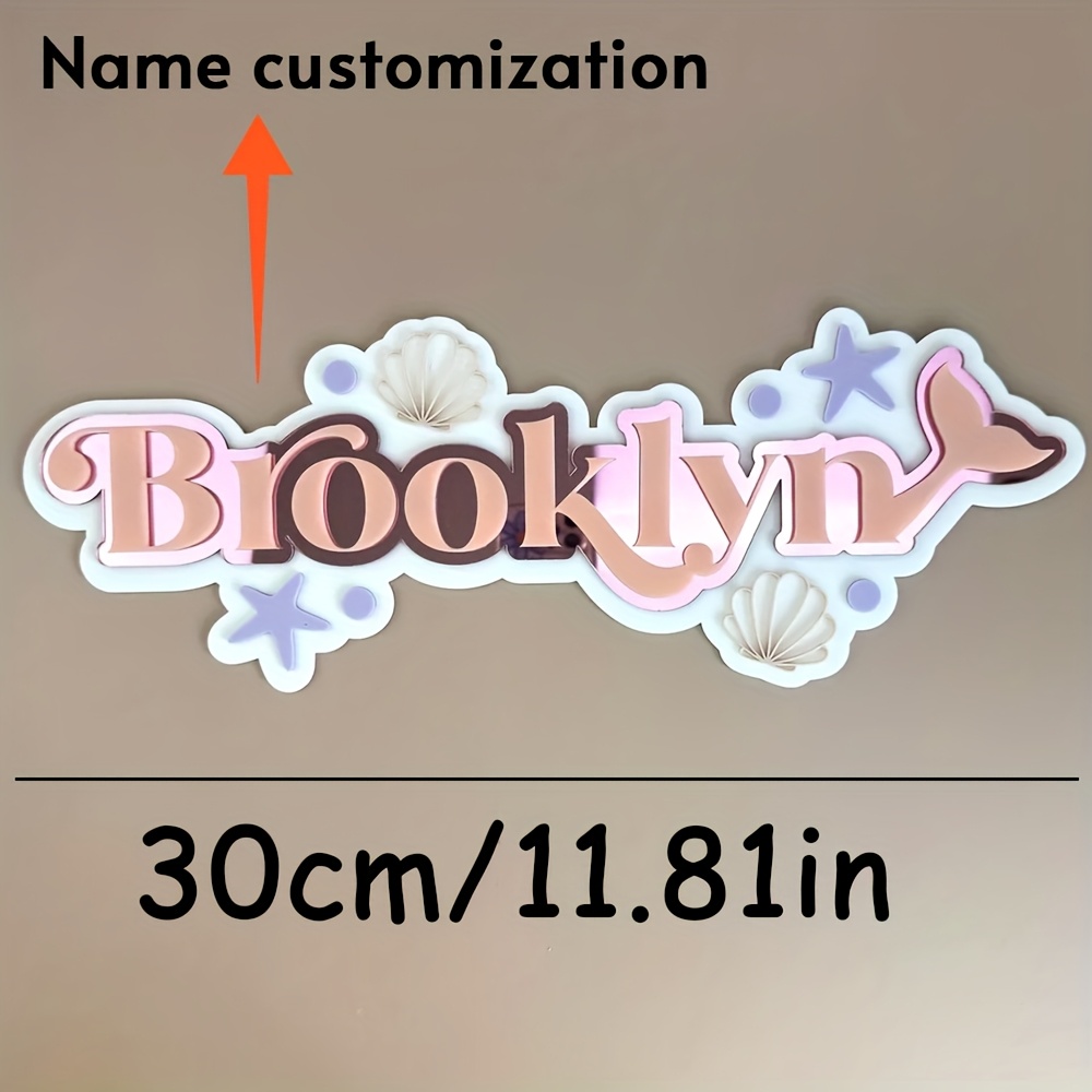 TEMU Customizable "brooklyn" Mermaid-themed Acrylic Name Sign - , Reusable With Sea Life For Bedroom Or Game Room, Personalized Wall Art, Mermaid