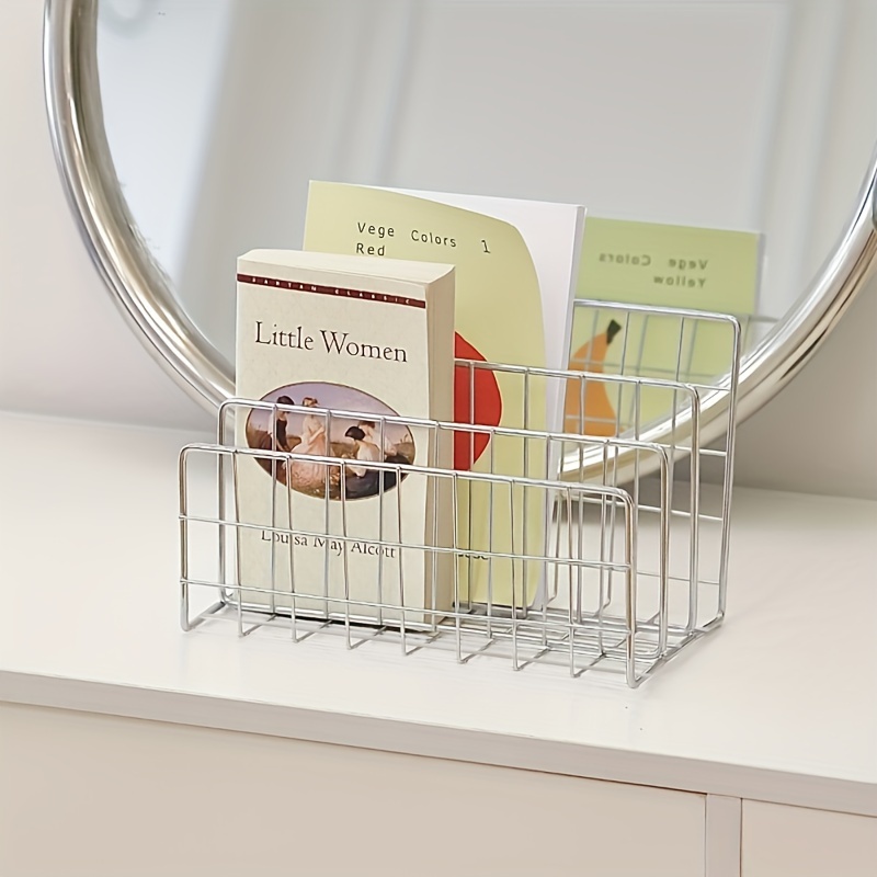 

3-tier Stainless Steel Magazine Holder, Office Organizer, & Book Storage Basket With For Home Office