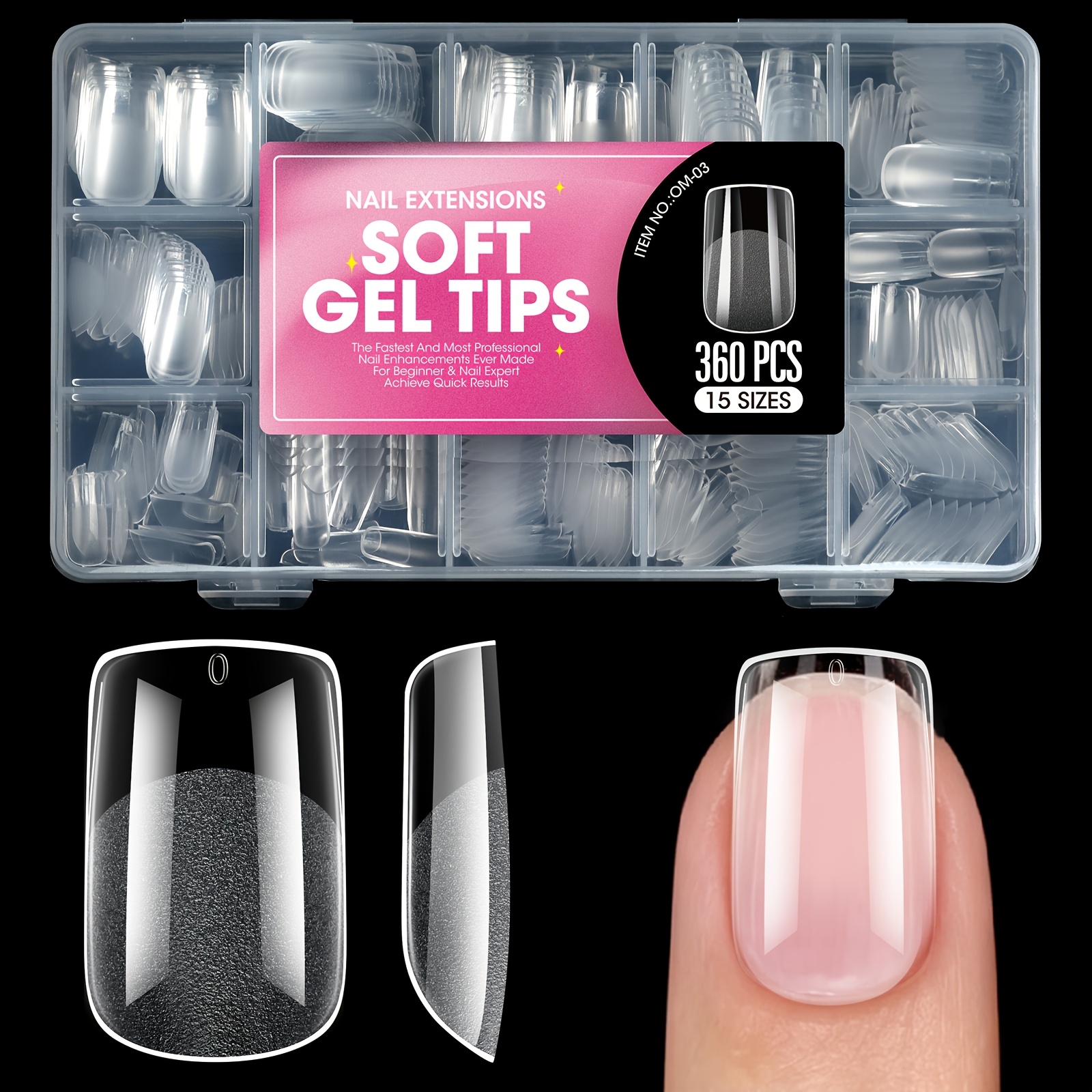 TEMU 360pcs/box Misscheering Soft Gel Nail Tips Suitable For , Clear False Nails With Pre- Matte Inside & Almond Shape Lengths, Full/half Cover Nail