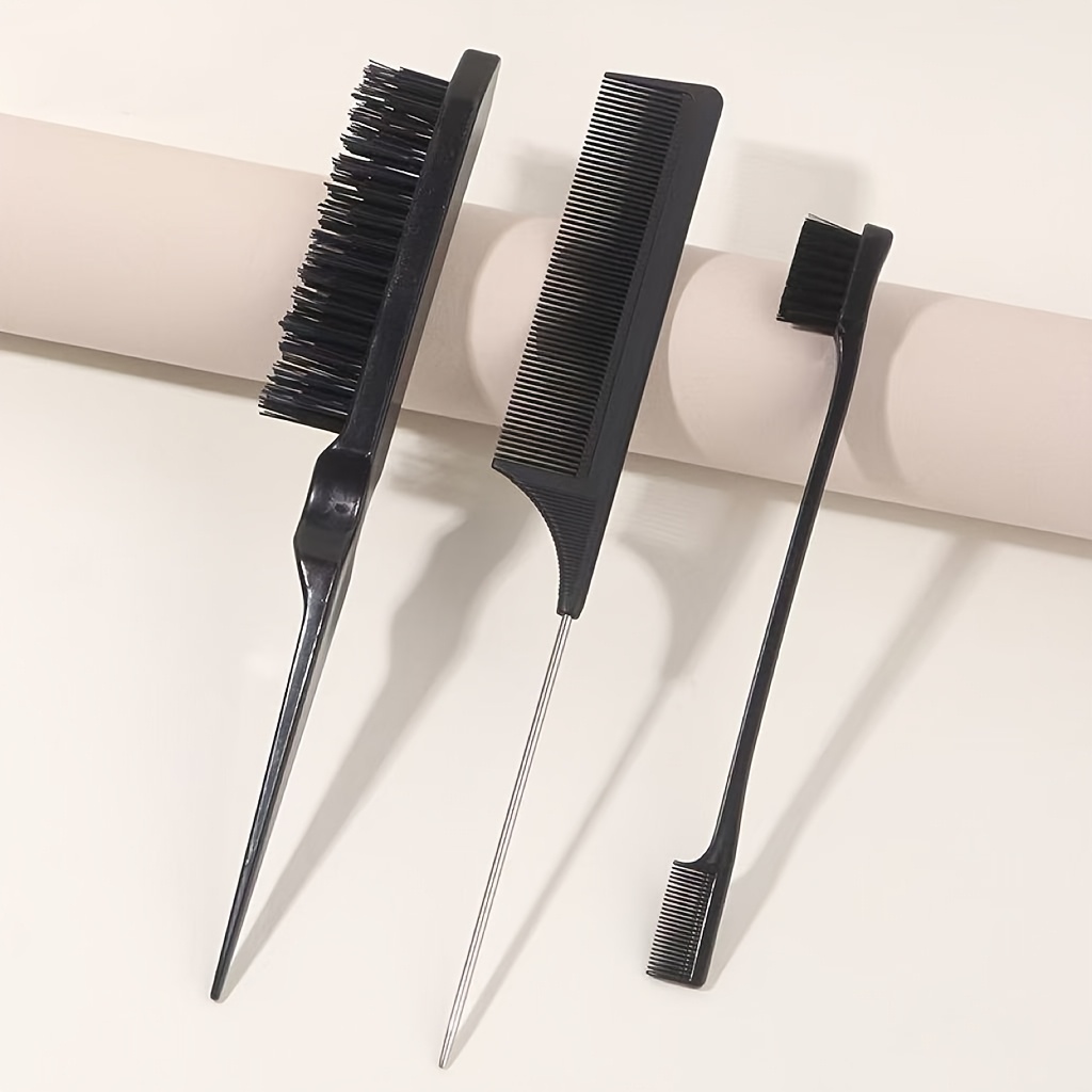 

Ensemble de 3 Peignes pour Coiffure - Queue de Rat, Brosses à Sourcils et Bordures pour Tous Types de Cheveux - Plastique ABS