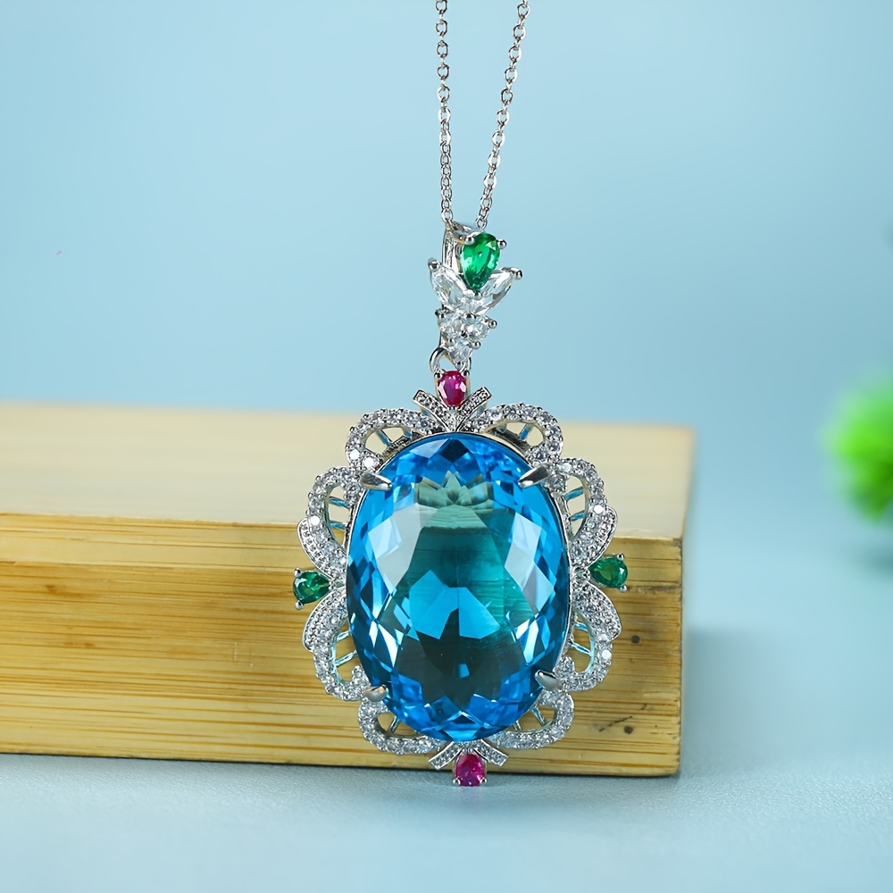 TEMU Vintage Pendant Necklace With Aquamarine Gemstones