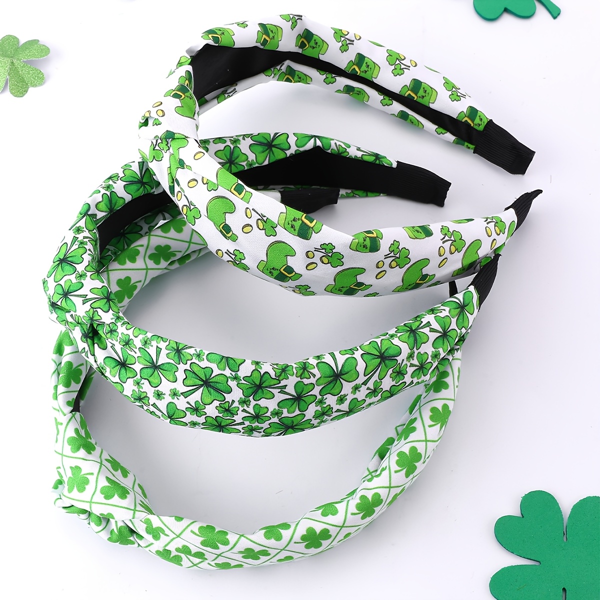 

3-pack Shamrock Headbands For Teens - Green & Pattern, Polyester Hair Hoops, Non-woven Fabric, Daily & Casual Wear, 's Day Gift Hair Accessories