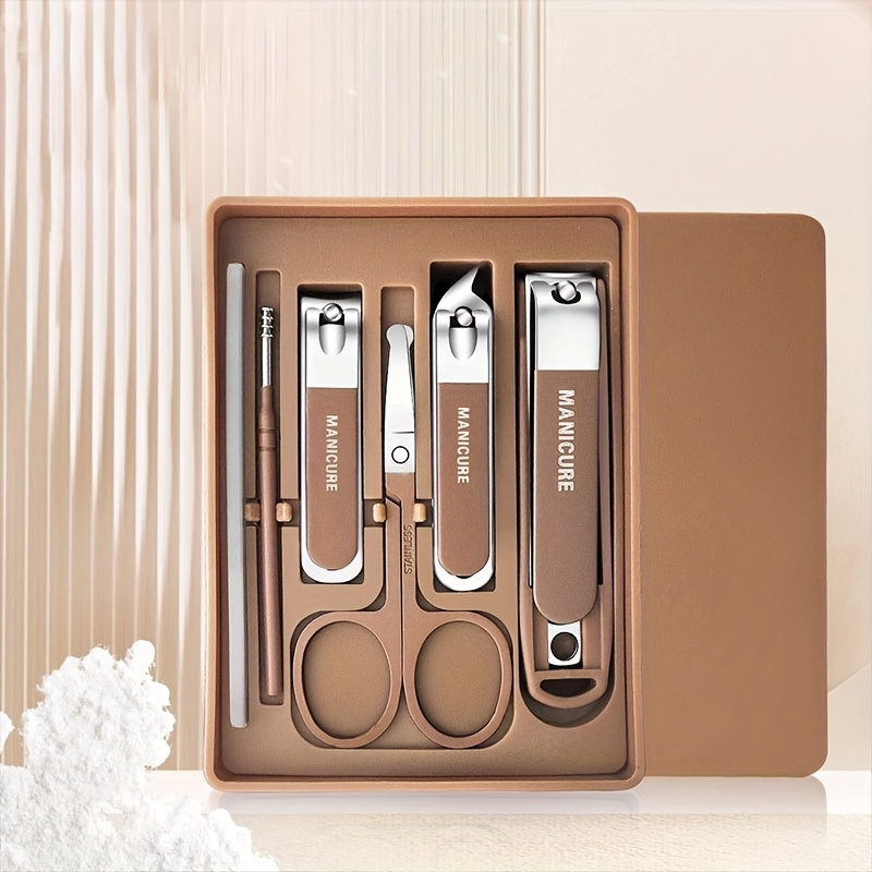 TEMU 6pcs Professional Nail Care Set - Travel Portable Nail Tool Box | Includes Pliers+dead Light Beige Clippers+nail Polish Files | Home Foot Kit | Anti Slip Design | Perfect Gift Beauty Essential