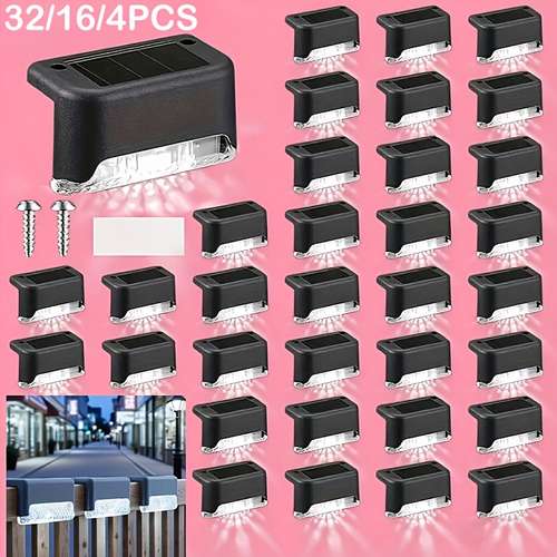 32/16/4pcs Commercial Street Lighting - LED Solar Commercial Lighting/Step Light, Suitable for Deck, Step Terrace, Stairway Path Various Choices (White Light/Warm Light), Outdoor Christmas Lights/ Solar Christmas Lights for Outdoors