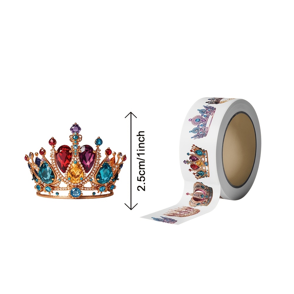 TEMU 500 Sheets/roll Crown Theme Stickers, Colorful Gem Decorative Stickers, Journal Diary Stickers, Gift Envelope Sealing Stickers