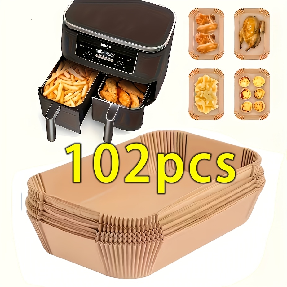 E-shop 52/102/202 Stück Rechteckiges Frittierpapier, Doppel-Fritteuse Antihaft Pergament Einlage, Einwegpapier, Öl- und Wasserabweisend, Geeignet für