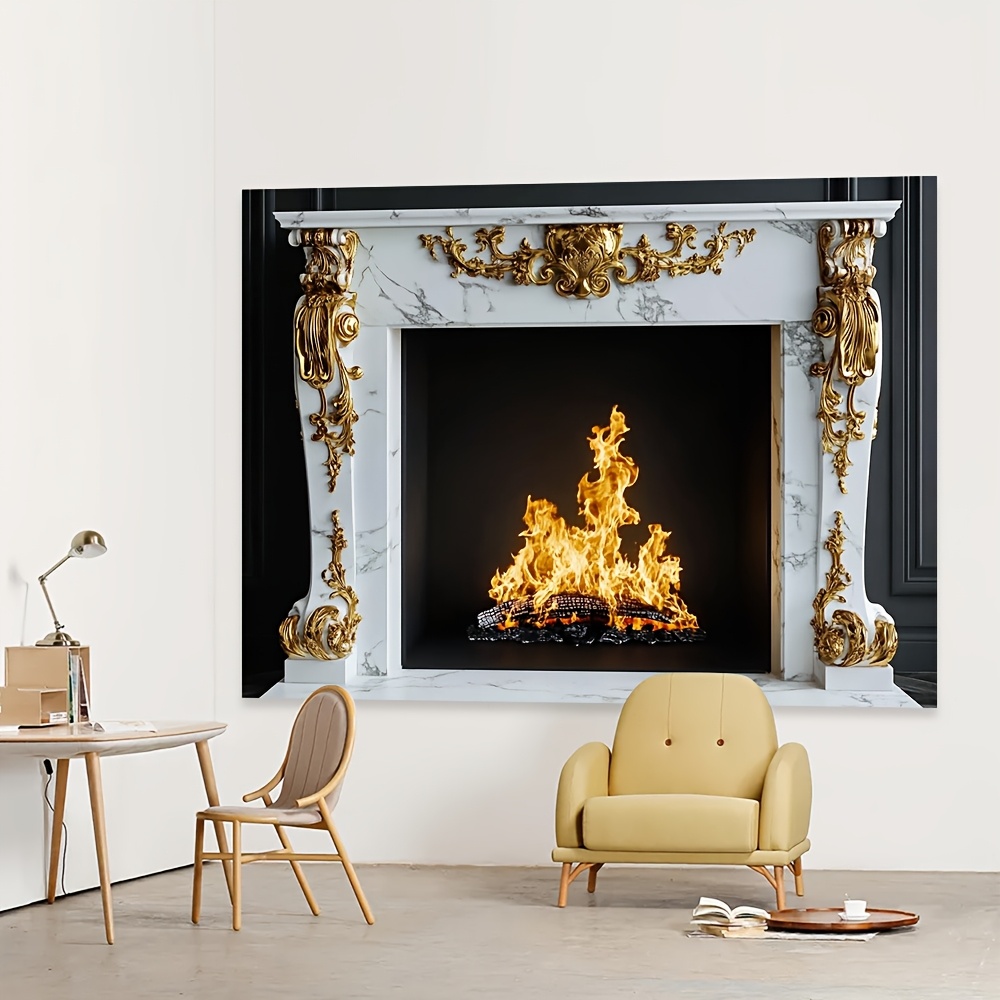 elegant   fireplace with golden baroque accents versatile polyester backdrop for photoshoots events seasonal decor details 9