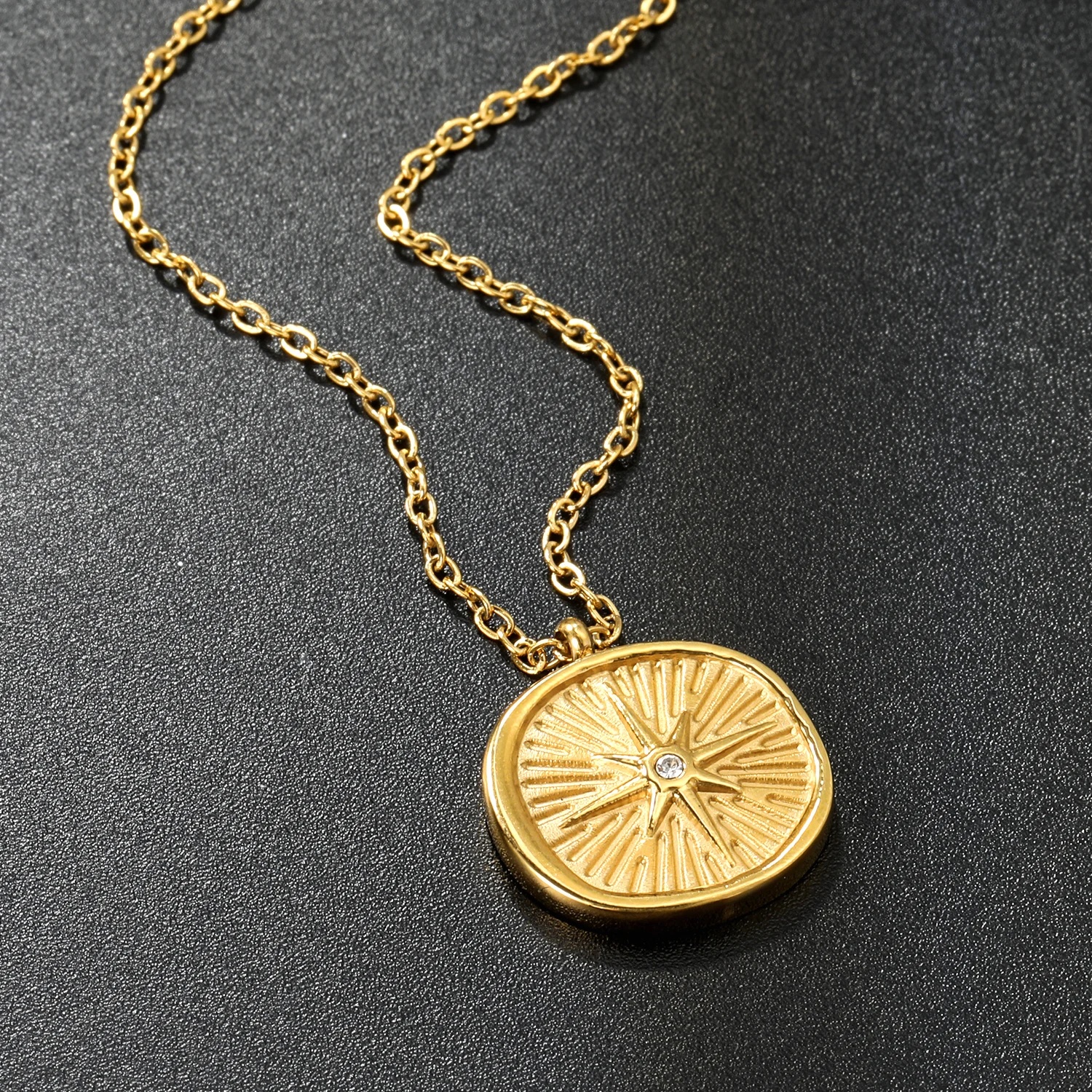 Women's Vintage-Style Octagonal Pendant Necklace, Stainless Steel
