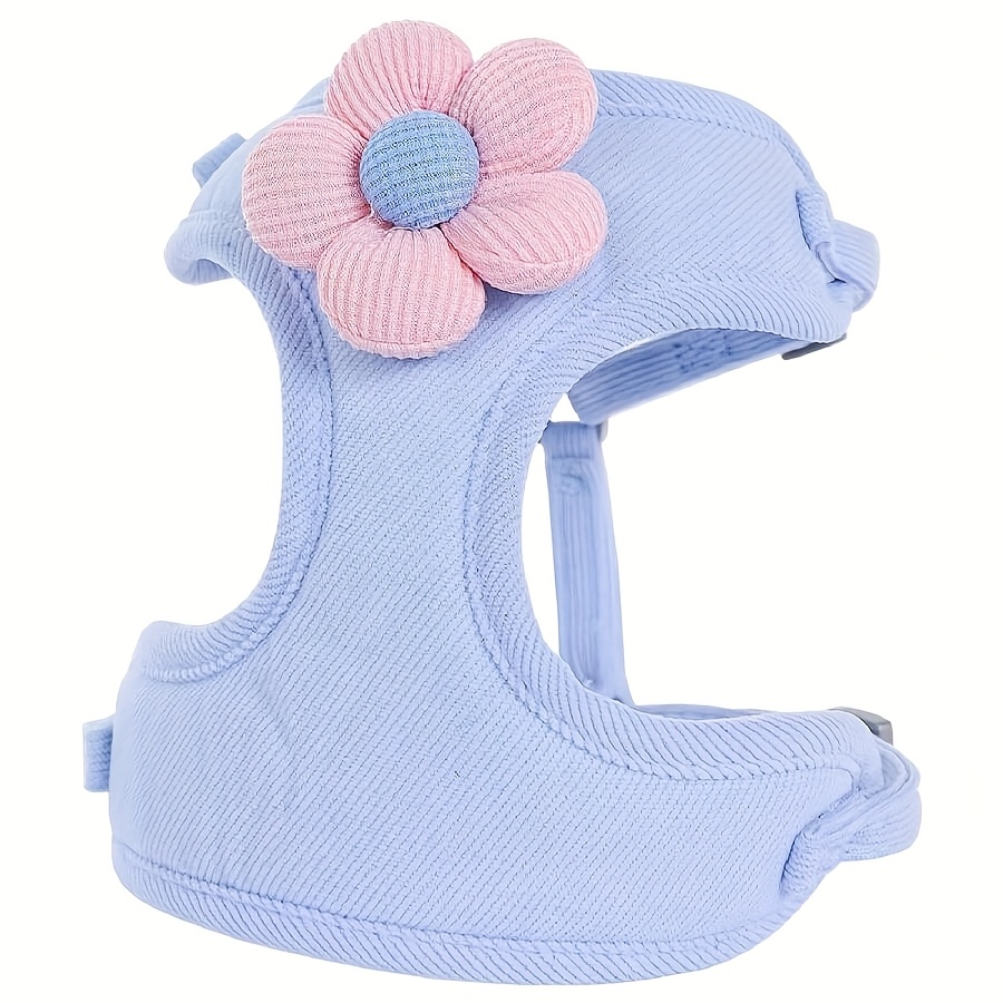 light blue floral dog harness with pink   adjustable anti slip   for small to medium dogs soft polyester material cute and comfortable walking gear details 3
