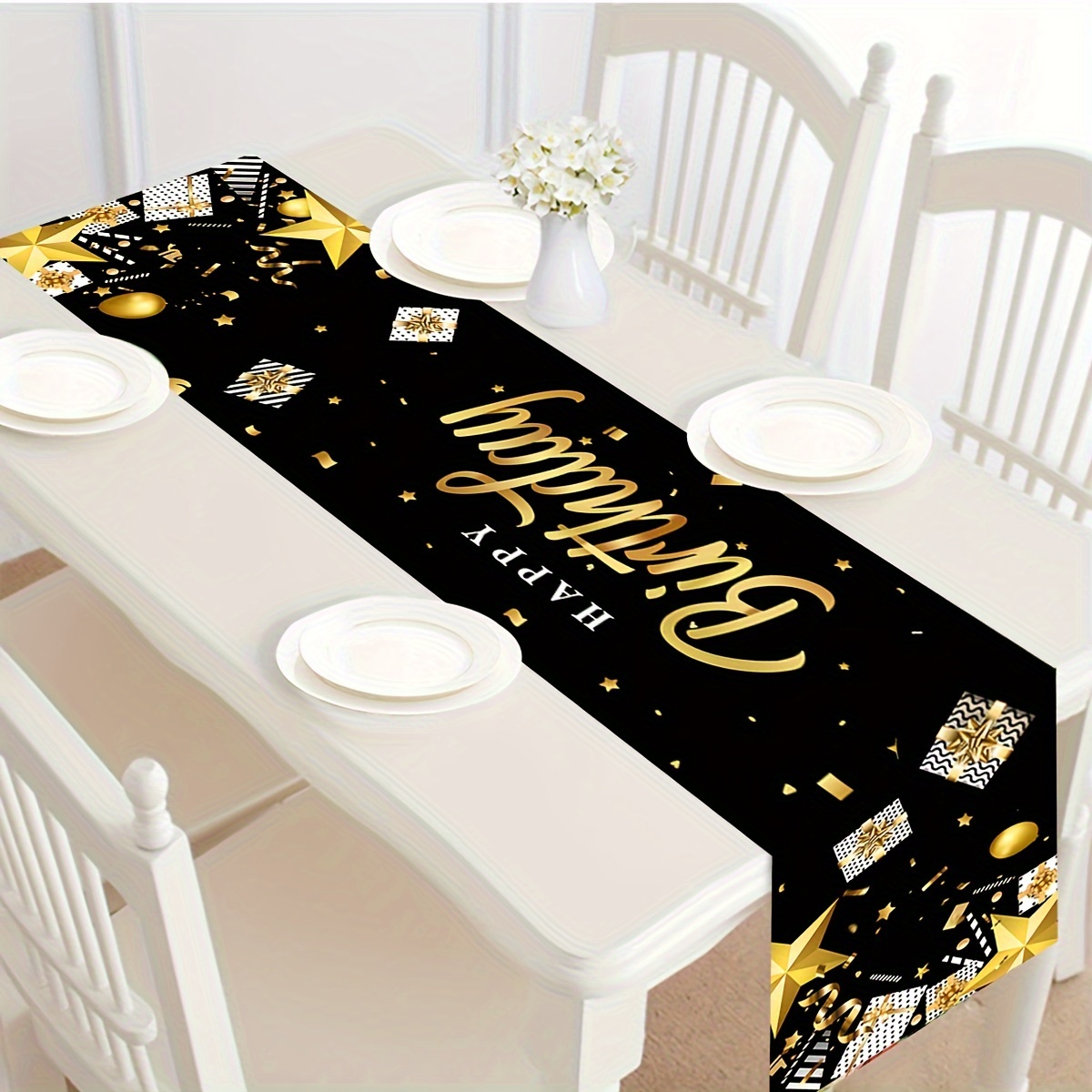 

1pc, Black Golden Birthday Table Runner 30 50 60 70 80 40 Birthday Polyester Tablecloth Gift Star Party Decoration For Home Backdrop Wedding Adult Anniversary