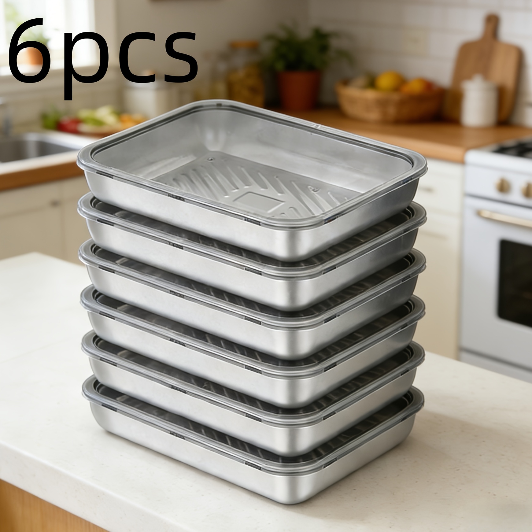 TEMU 6 plateaux à raviolis en acier inoxydable de qualité alimentaire, 8.66In X 5.91In, avec couvercles , conteneurs de stockage réutilisables et