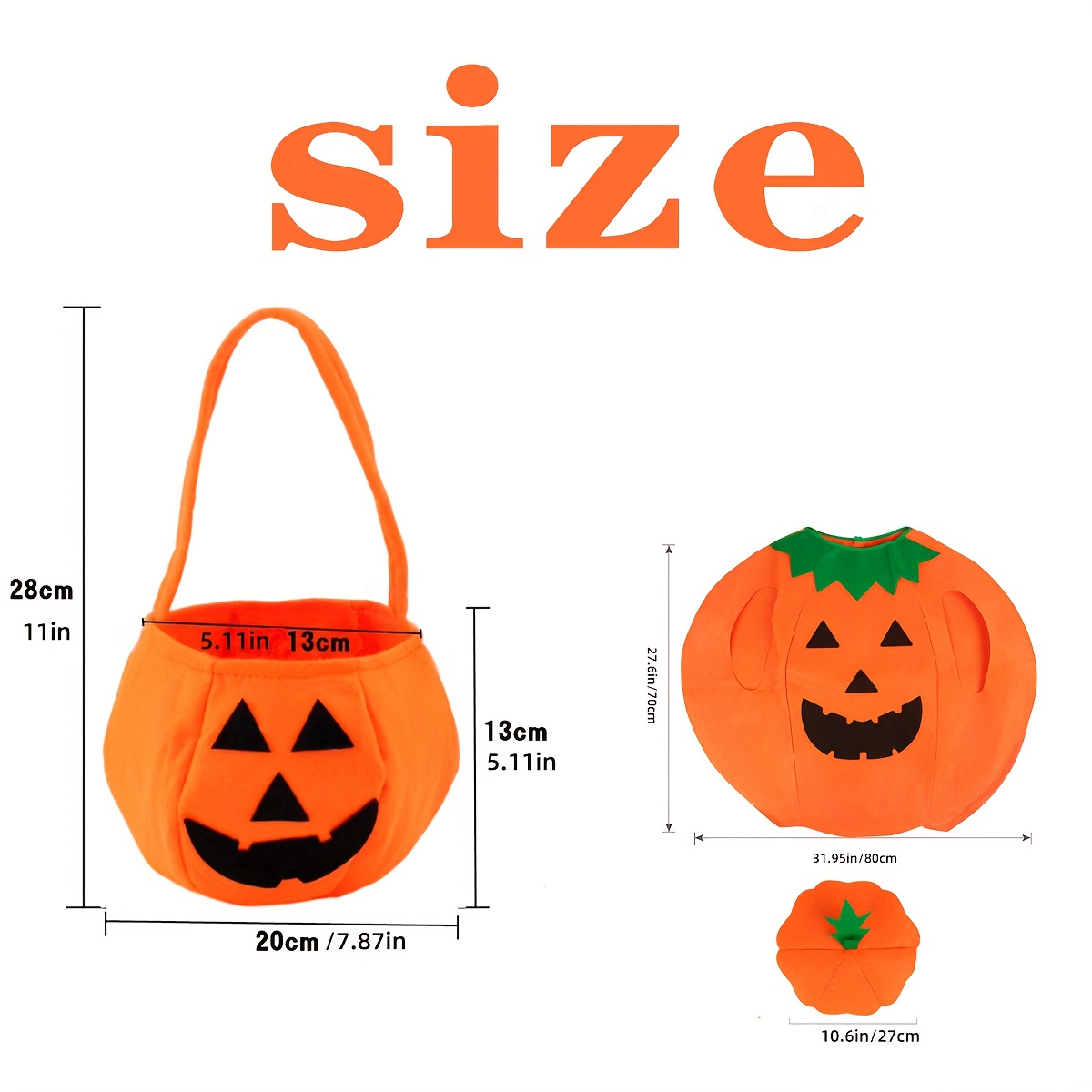 TEMU Ensemble de 3 pièces Déguisement de Citrouille avec Chapeau et Sac, Tenue sur le Thème de la Citrouille, Accessoires de Fête pour Jeu de Rôle