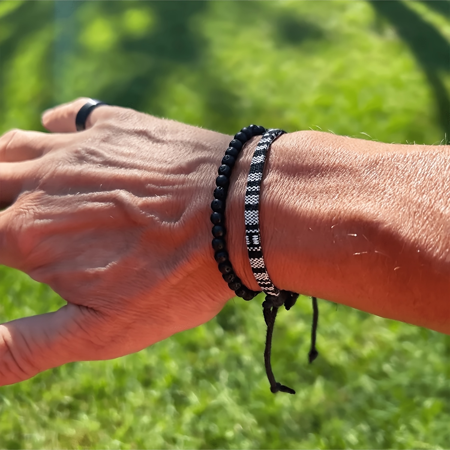 Black Surfer String Bracelet - Adjustable, Waterproof, Handmade In USA, Unisex Gift
