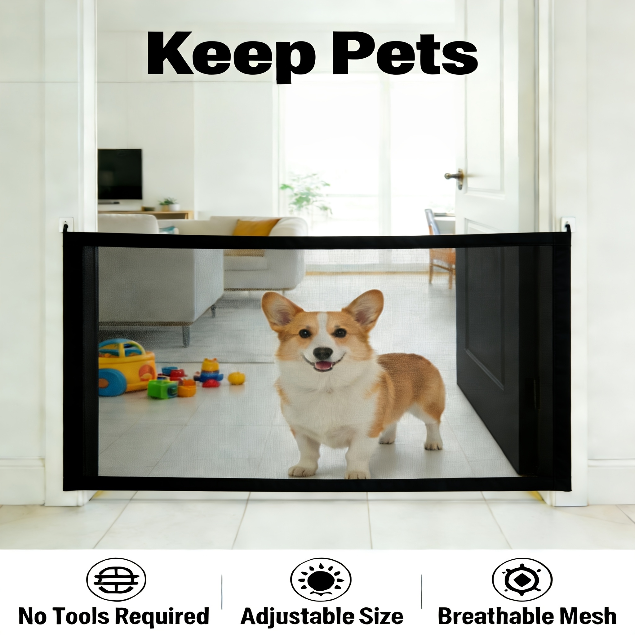 TEMU No-drill Foldable Mesh Pet Isolation Fence, Suitable For Dogs, Cats, And Other Pets, An Ideal Gift For Pet Lovers