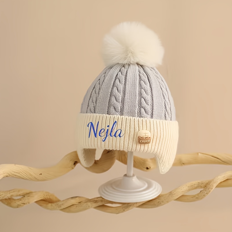 TEMU 1pc Personalized Custom Fashion Ear Warmer - Embroidered /letters/numbers, Double-layer Thickened Ear-protecting Hat, Elastic And Breathable,