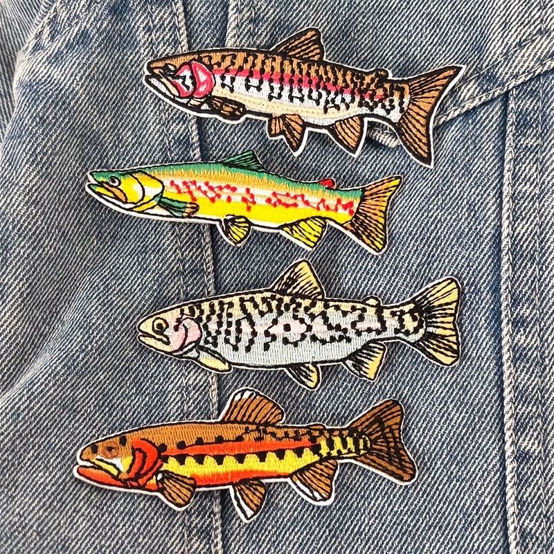 TEMU 4pcs Vintage Multicolor Trout Fish Iron On Patches, Outdoor Fishing Themed Sew On Appliques, Fisherman Craft Patches For Vests Backpacks Gift