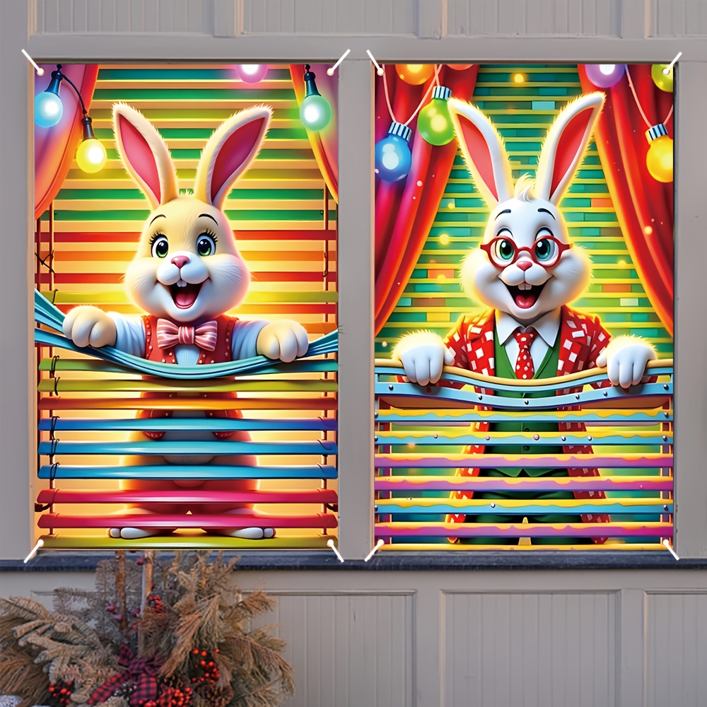 

2pcs Easter Window Decor Set - " .3" For Indoor & Outdoor Celebrations, & Washable, Window Cover, Decorative Flag