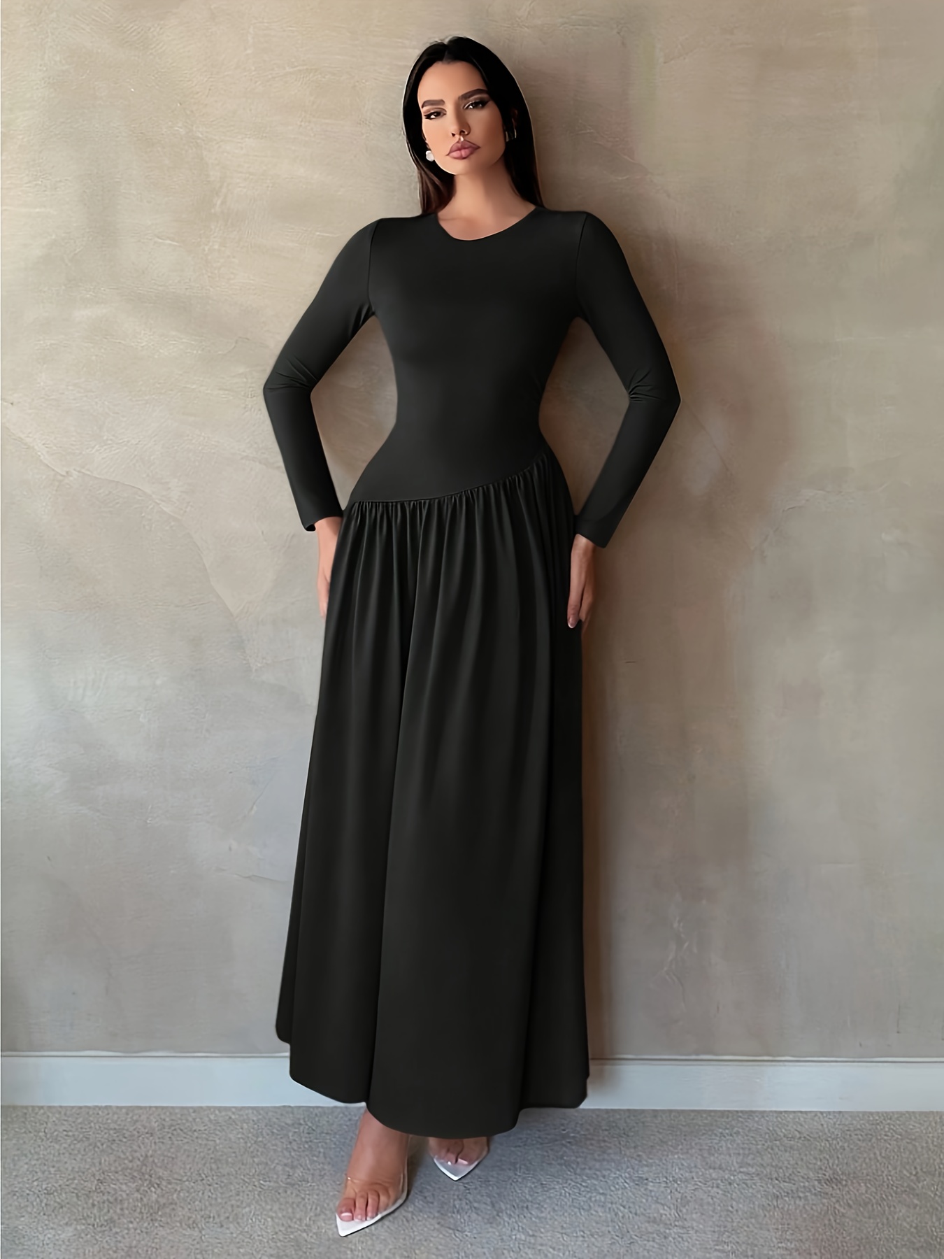 Women's Elegant Formal Black Maxi Dress - Machine Washable Wedding Guest  gown, Flattering Long Party Dress for * Funerals, Formal Events - * Evening  Attire