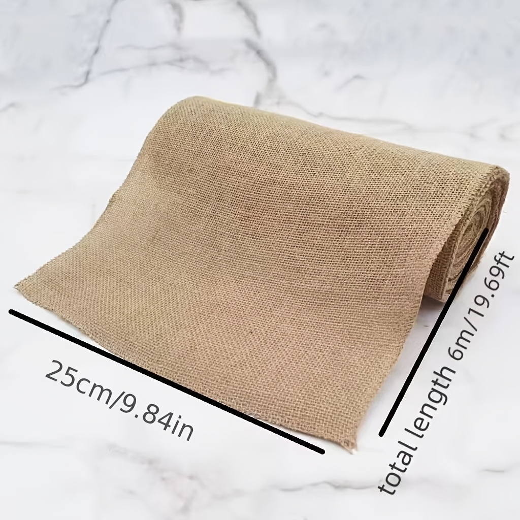 TEMU A 25/30/35cm Wide - 6m Long Natural Brown Linen-style Burlap Fabric Roll - For Diy Crafts, Christmas Tablecloths And Chair Curtains, Wedding
