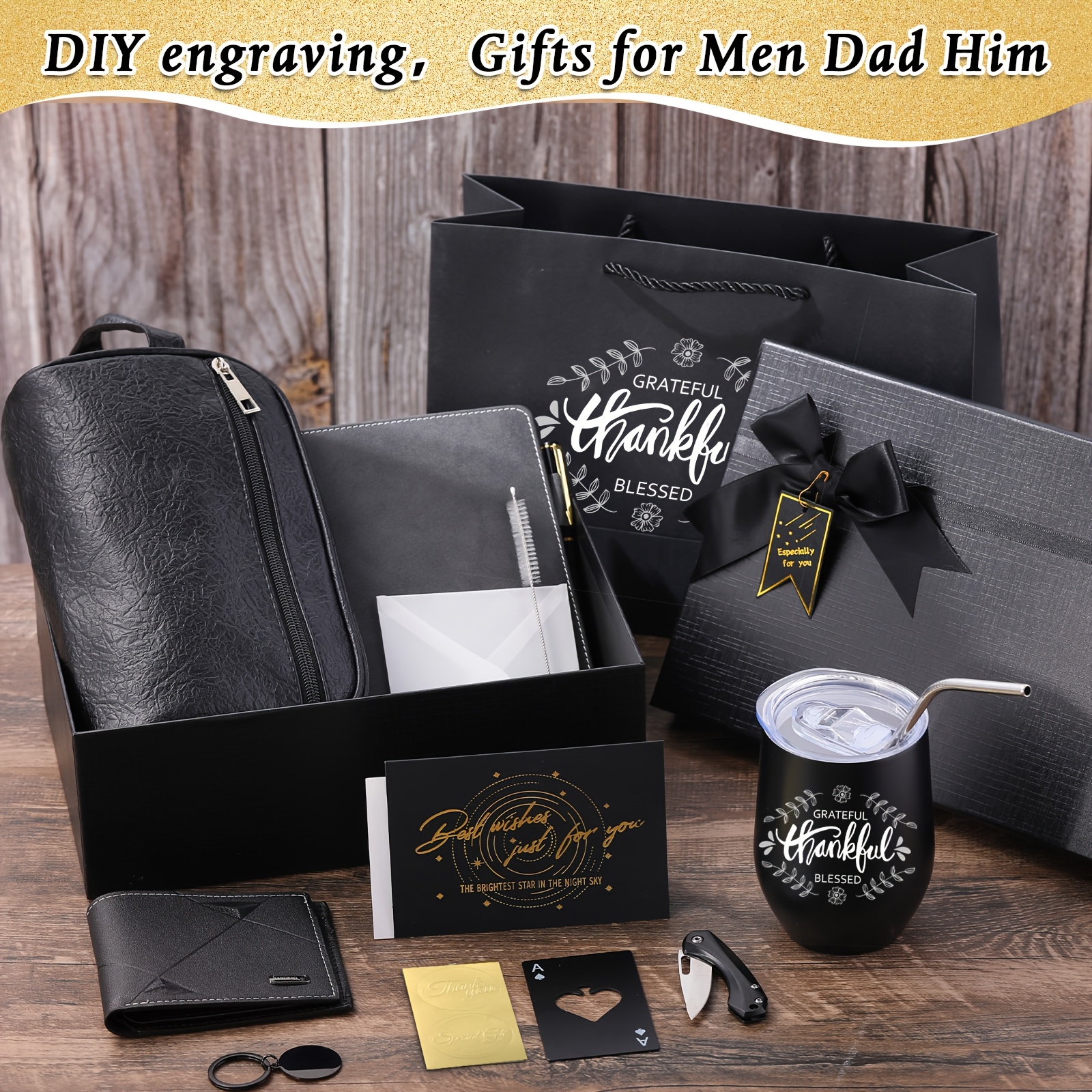 13pcs Men'S Birthday Gift Basket Set - 12oz Tumbler, Toiletry Bag, and Accessories - Ideal for Dad, Boyfriend, Husband, Brother - Perfect for Valentine'S Day, Christmas, and Special Occasions, Gift Basket Set|Sleek Black Design|Durable Construction, Gift Basket for Men