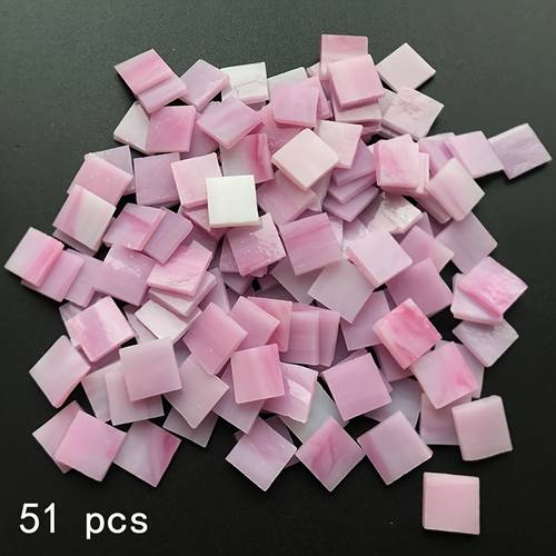 51pcs pink and white glass mosaic tiles for diy crafts home decor s and coasters marbled pattern square shape wall murals desk lamps and handmade tiles decorative tiles glossy tiles