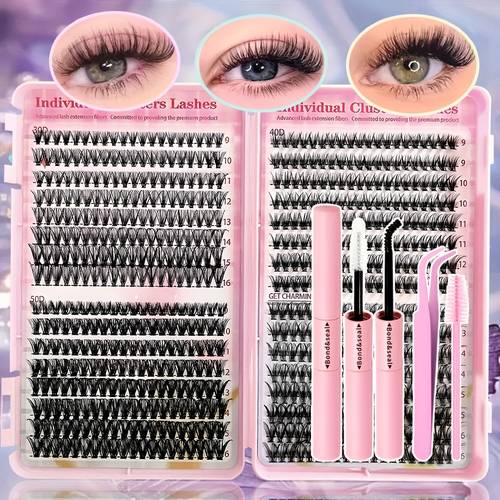 30d 40d 50d mixed 640 280 cluster eyelash extension kit reusable 0 07 mm thickness d 10 16 mm length eyelash cluster tool kit with natural makeup doll anime cat suitable for beginners