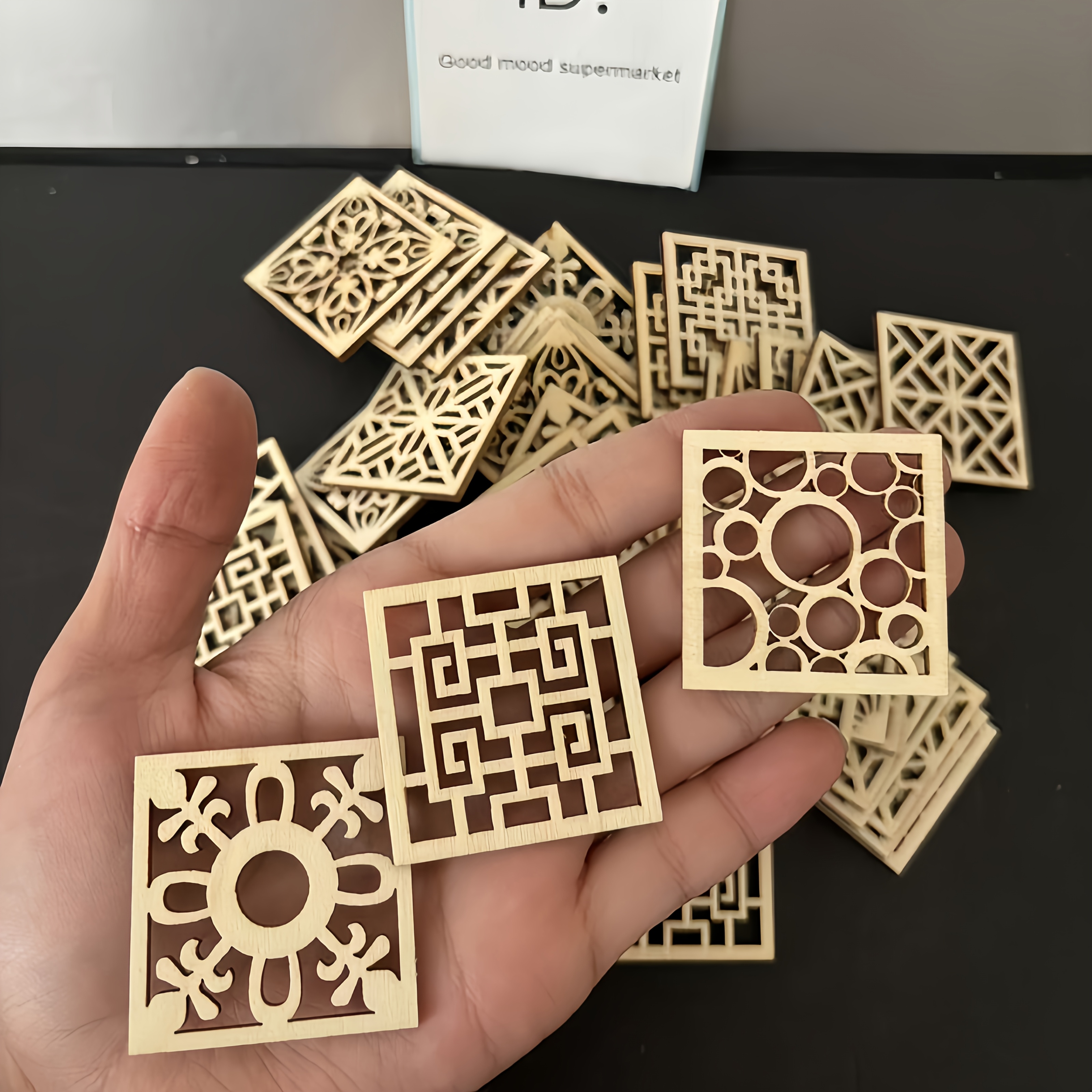 Image of 30pcs Square Window Chip Home Decoration Wooden Crafts, Party Wall Decoration, Retro Style Decoration