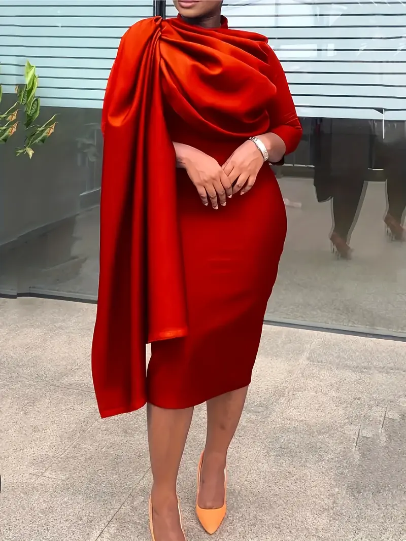 Mid Sleeve Solid Color Pleated Bodycon Dress Mid Sleeve Solid Color Pleated Bodycon Dress