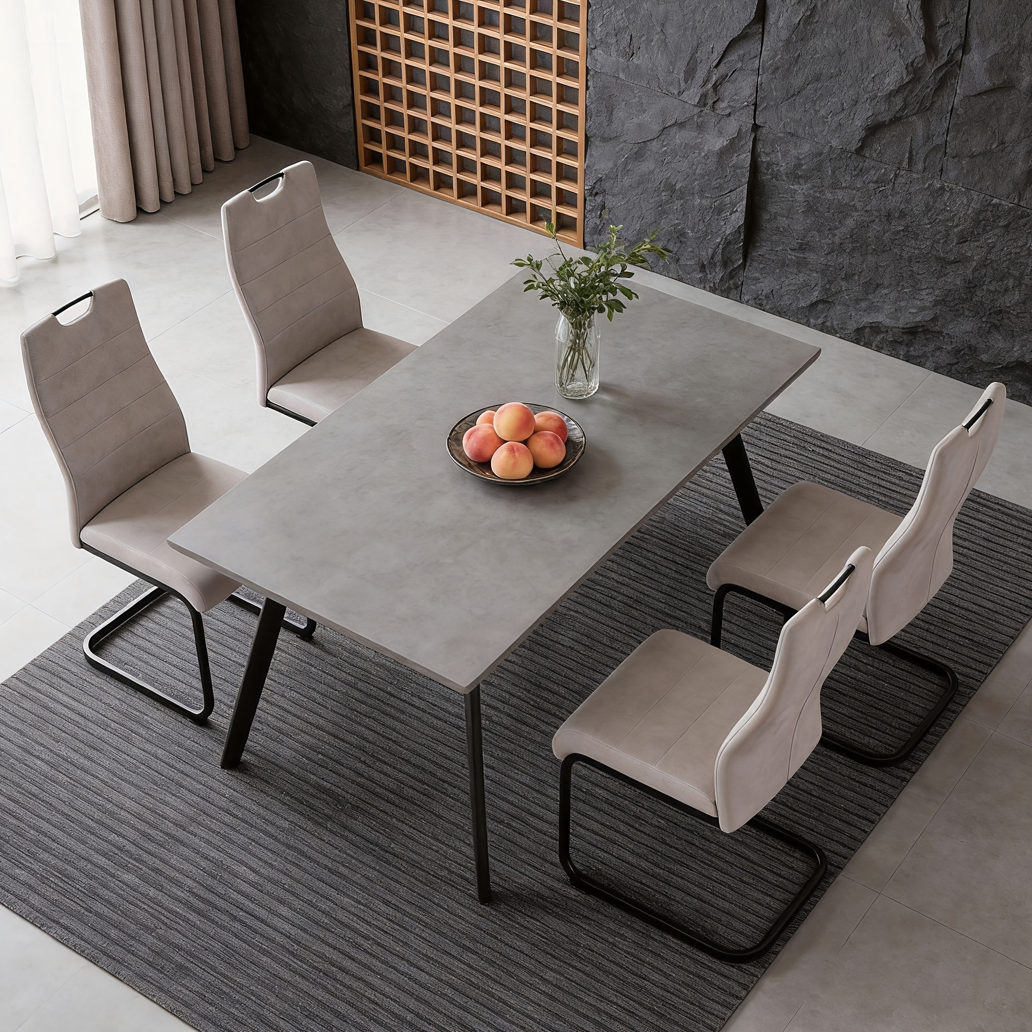 Image of Dining Table And Chair Set (5pcs/3pcs Set), Medium-density Fiberboard, 120 X 75 Cm Dining Table With 2/4 Dining Chairs, High-end Dining Chairs, High-density Sponge