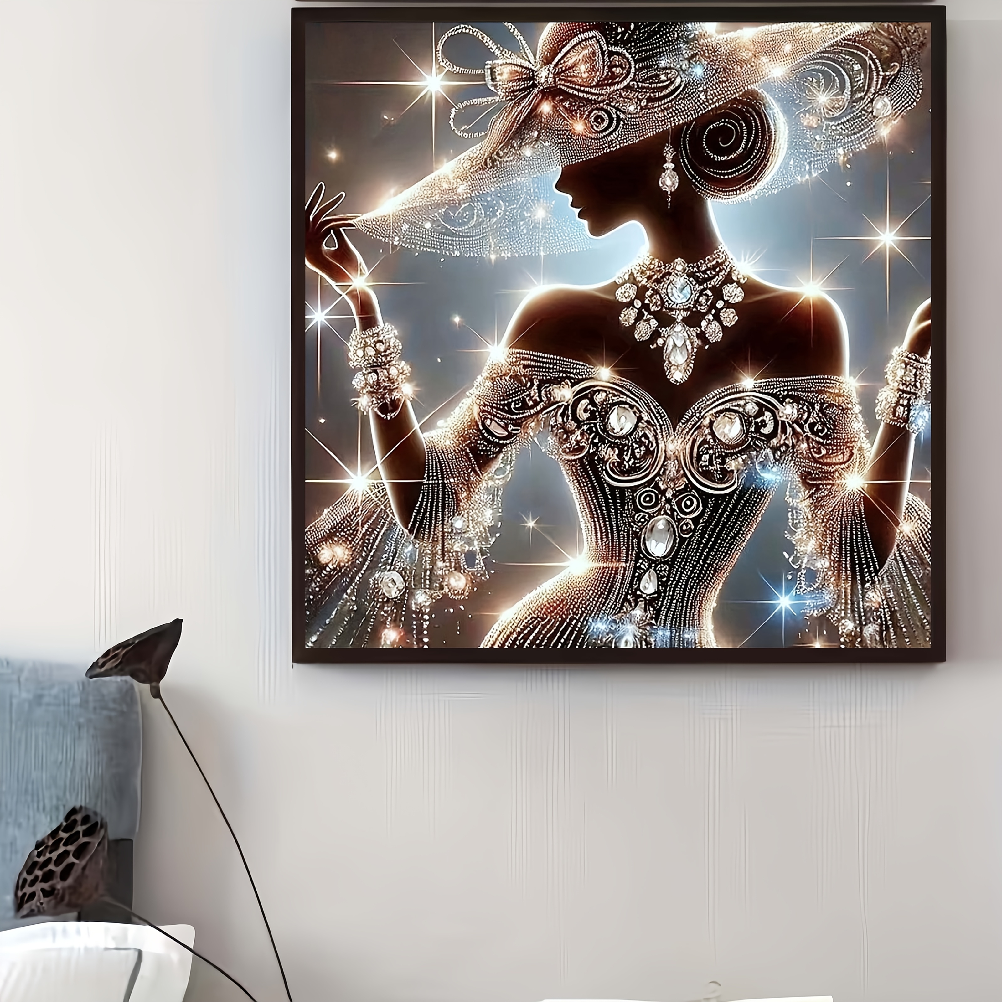 TEMU Lady With Hat Diamond Painting | 40*40cm/15.75*15.75in Design Mosaic Wall Art Handmade, Wall Decoration, Artistic Mosaic Work, Exquisite ,