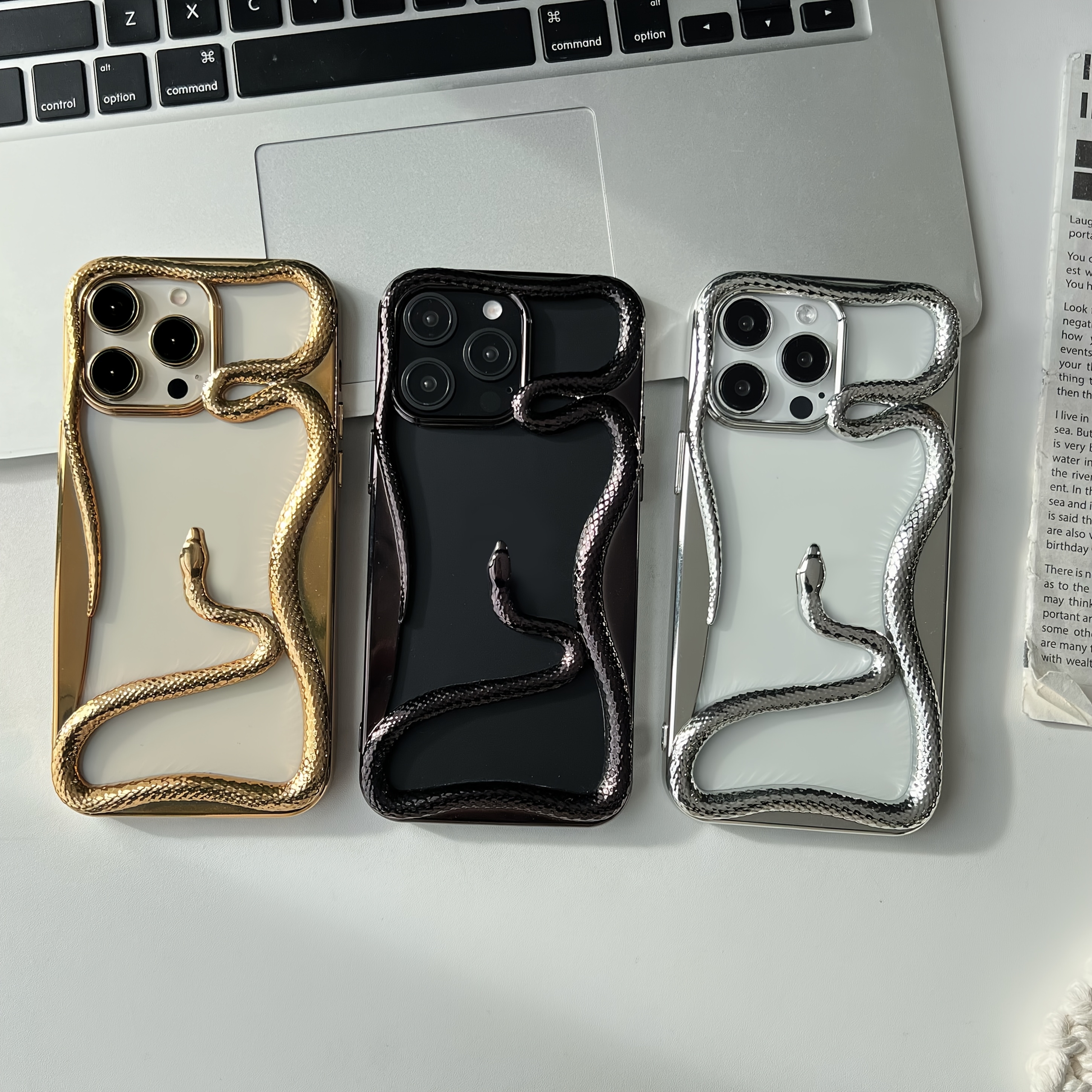 

A Small Snake Design, Electroplated In Solid Colors, Creative And Unique Tpu Case Compatible With Iphone Models 16, 15, 14, 13, 12, And 11.